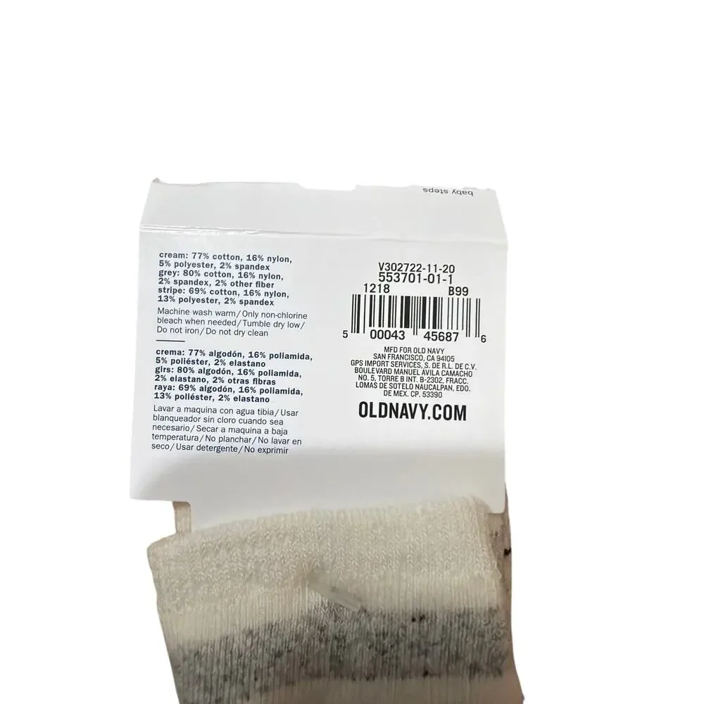 Old Navy Baby Crew Socks 3 Pack Elephant Gray & Cream Size 12-18 Months New